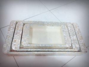ถาดเสิร์ฟและเก็บของรูปทรงสี่เหลี่ยมผืนผ้าประดับมุกทำมือสุดหรู พร้อมลายกรอบ สำหรับงานแต่งงาน งานอีเว้นท์ และตกแต่งบ้าน - Product Image 2