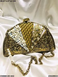 Handmade Designer Brass MOP <b>Clutch</b> for Ladies Wedding and Evening Use Crafted Mother of <b>Pearl</b> <b>Bag</b> - Product Image 2