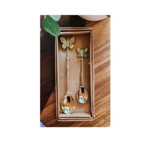 Cuillère en laiton pour le café, cuillère à thé avec design de poignée papillon, pièce et 2 cuillères en laiton doré différentes à bas prix - Product Image 1