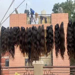 Недорогие 100 человеческие волосы, пучок для наращивания, необработанный индийский Реми Натуральный поставщик DHL, волнистый цвет, двойной вес, шелковистый материал