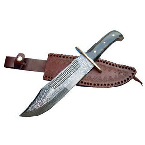 Couteau Bowie fait à la main en acier damassé gaine en cuir fin manche en corne de buffle bricolage OEM couteau personnalisable en gros pour une utilisation en extérieur - Product Image 1