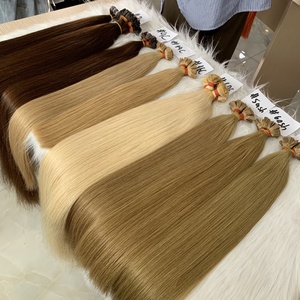 Venta al por mayor italiano Keratina Remy Extensiones de cabello Doble dibujado Punta plana Virgen Cabello humano Varios colores disponibles - Product Image 2