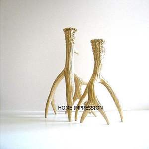 Portavelas de Metal dorado nuevo Portavelas de diseñador de Metal de lujo Diseño de asta Portavelas de mesa fundido de aluminio - Product Image 4