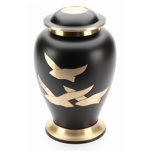 Urna Funeraria de Latón Negro con Diseño Grabado de Pájaro, Urna para Cenizas Humanas, Urna Conmemorativa para Funeral, Recipiente Decorativo de Metal para Cenizas - Product Image 1