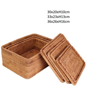 Nhà Máy Tùy Chỉnh Bộ 3 <span class=keywords><strong>Wicker</strong></span> Lưu Trữ Giỏ Nhỏ Và Lớn Tổ Chức Đóng Mở Rơm Mây Thiết Kế Giá Rẻ Giá - Product Image 2