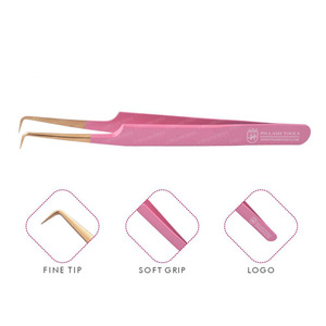 Eyelash Extension Volume 6mm 90deg Tweezer Tip Gold and Pink with Your Own Logo, Stainless Steel Eyelash Extension Tweezer - Product Image 1