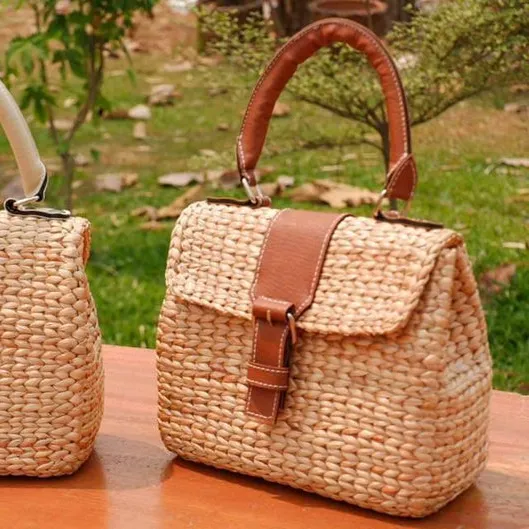 Hot 상품 100% 자연 해초 밀짚 수제 가방 패션 도매 베트남 공장 여름 비치 밀짚 가방