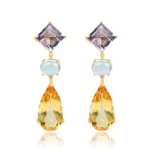 New trending multi stones <b>earrings</b> lot 9225 sterling silver <b>citrine</b> amethyst multi gemstone gold plating for women <b>earring</b> - Product Image 2