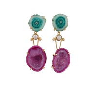 Boucles d'oreilles clous plaquées or serties à griffes, en véritable quartz solaire, turquoise géode druzy, bijoux tendance pour les fêtes
