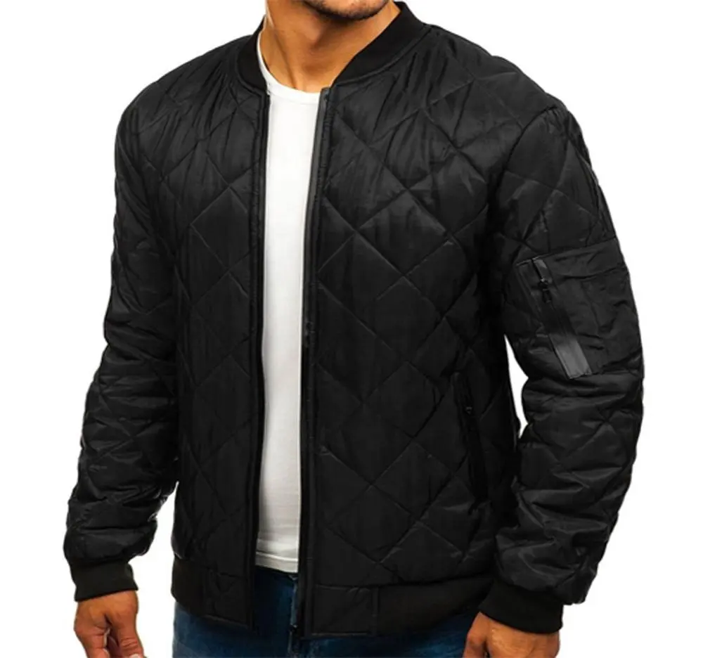 Wholesale fashion style Black Quilted Bomber Jacket plain black mens winter jackets custom mens jackets