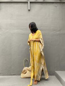 Caftán Tie-Dye bohemio para mujer, venta al por mayor, precio barato, cárdigan de manga larga con cuello en V, vestido informal de algodón - Product Image 3