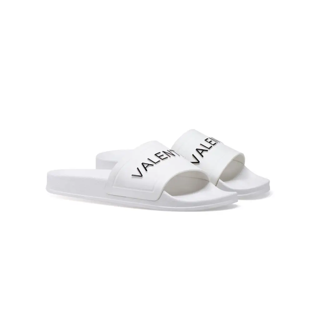 Original Valentino Shoes White Slipper with Black Valentino Brand Logo Band Fr Charming and Glam Summer Look