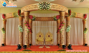 Mughal ชุดรูปแบบ Jodha Akbar,ชุด Mandbar งานแต่งงานสไตล์ Royal Haveli Mandap สีทองแบบดั้งเดิมสำหรับงานแต่งงานโมกุล