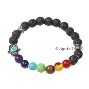 Pulsera de Moda con Amuleto Hamsa de 7 Chakras, con Ágata y Cristal, Chapada en Oro/Plata, Estilo Clásico - Product Image 1