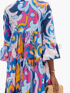 เดรสแม็กซี่ชายหาดแขนยาวพิมพ์ลายดอกไม้สำหรับผู้หญิง OEM - Product Image 3