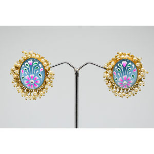 Chapado en oro último tradicional de oro hermosa acabado mate latón meenakari piedra aro pendiente para las mujeres y las niñas - Product Image 3