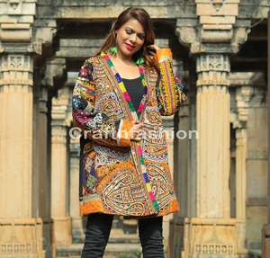 Espejo trabajo Tribal abrigo-Kutch de lana Vintage kimono-kimono Banjara India bordado a mano abrigo de invierno chaqueta de kimono-Kutch Dhabdi - Product Image 4