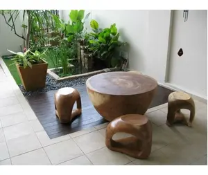 Suar tavolo da caffè, 4 sgabello in legno massello di suar Patio \ giardino \ outdoor \ Hotel \