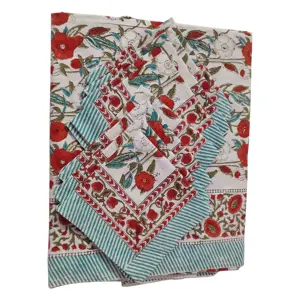 Mantel rectangular de diseño Floral con 8 servilletas, mantel de mesa hecho a mano con estampado de bloques