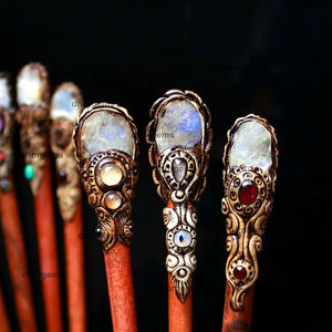 Palo de pelo de arcilla polimérica, palo de varita de cristal, bolsa de cristal, piedra lunar, palos de metal para el cabello - Product Image 2