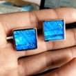 Natural Labradorite Square Cufflinks <b>Silver</b> Plated Gemstone Shirt Accessories Wedding Formal Bulk Wholesale Supplier Gift Item - Product Image 2