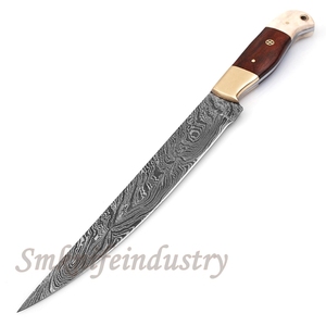 New Custom Hand Forged Damascus Fillet Fishing knife With leather Sheath cover (smk1634) - Product Image 1