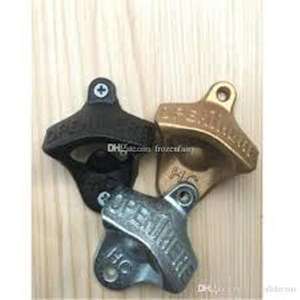 <b>Wall</b> <b>Mounted</b> Rustic Cast Iron <b>Bottle</b> <b>Opener</b> Antique Vintage "Open Here" Design Brass Metal Sustainable Everyday Use in Stock! - Product Image 5