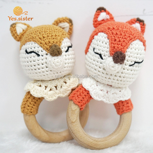 Jouet <span class=keywords><strong>anneau</strong></span> <span class=keywords><strong>de</strong></span> <span class=keywords><strong>dentition</strong></span> pour bébé en crochet naturel, <span class=keywords><strong>renard</strong></span> amigurumi - Product Image 2