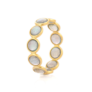 Handmade Fine Jewelry Natural Round <b>Labradorite</b> Full Stackable Band <b>Ring</b> 18K Solid Yellow Gold Eternity Band <b>Rings</b> for Women Men - Product Image 2