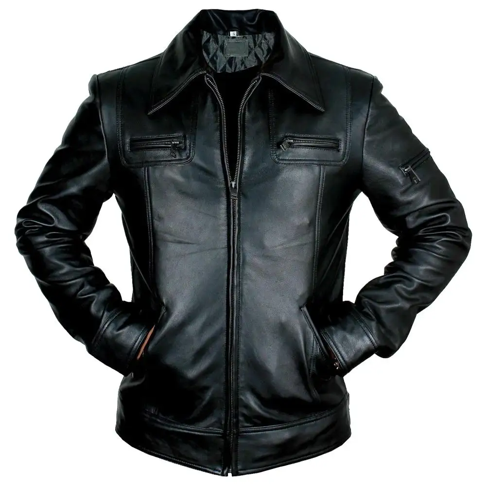 New arrival Pro Quality cheap price Solid Color Winter Customized Men Buster Slim Fit Retro Black Leather Jacket