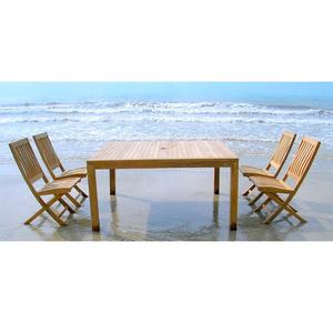 Ensemble de table à manger d'extérieur en bois de teck de style européen moderne résistant aux intempéries avec chaises pliantes pour les parcs et les loisirs en extérieur - Product Image 1