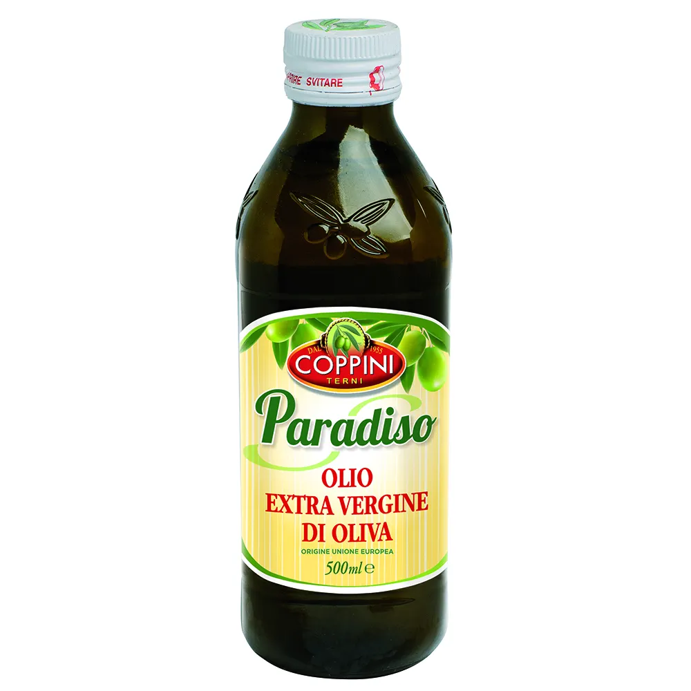 Aceite de Oliva Artesanal Coppini PARADISO-0.50L De Virgen Extra En Vaso Cuadrado-Saborea La Experiencia Gourmet Europea