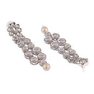 Indian Bridal Jewelry for Women Kundan <b>Silver</b> Necklace and <b>Earrings</b> Set with Pearl Beads Wholesale Manufacture for Gifts - Product Image 6