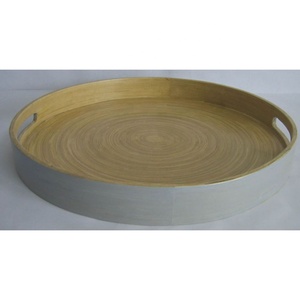 Bandeja de servicio ecológica duradera hecha a mano de bambú redondo de Vietnam, asas de diseño moderno, Plato decorativo para uso en restaurante doméstico - Product Image 2