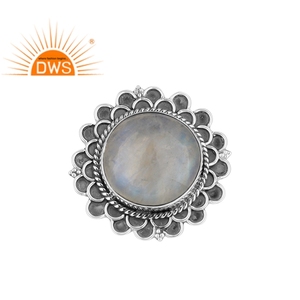 Anillo de cóctel Unisex hecho a mano, joyería al por mayor, piedra lunar de arcoíris, oxidado, proveedor de joyería de plata 925 - Product Image 1