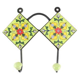 Green Ceramic Floral Rack <b>Kids</b> <b>Clothes</b> Hooks Boho Holders Boho Hangers Durable Indian Craft - Product Image 2