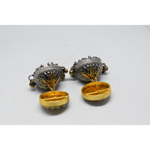 ต่างหูทรงห่วงแบบจhumka ทำมือ ดีไซน์สวยงาม ทันสมัย ปี 2025  ตกแต่งด้วยหินมีนาการี  ผิวด้าน  ทองเหลือง  สองสี  สำหรับเด็กผู้หญิงและผู้หญิง - Product Image 3