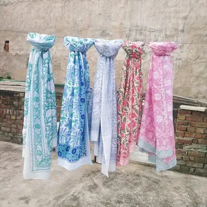 hand block print soft cotton sarong long scarf fashion beach cover up boho pareo