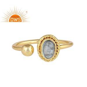 แหวนพลอยโทแพซชุบทอง925สีฟ้าคอลเลกชันวินเทจของสะสมอันประณีต - Product Image 1