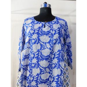 Indian Block Print Trenddy Cotton Spring Casual Handmade Designer Robe tunique longue au sol avec double bouton en tissu - Product Image 2