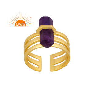 Anillo de Plata de Ley 925 con Baño de Oro y Amatista Natural en Forma de Lápiz, Diseño Moderno, Joyería de Boda para Mujer, Certificado, Último Modelo 2026 - Product Image 2