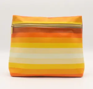 Custom Print Logo Colourful Makeup Bag Striped Pattern Orange Shades Soft Water-based PU Cosmetic Bag