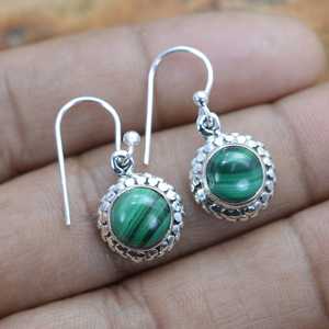 92.5 Sterling <b>Silver</b> Natural Malachite Gemstone Smooth Round Shape Hook Earrings Wholesale Jewelry <b>Women</b> Cute Gift - Product Image 3
