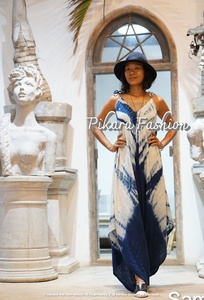 Tie Dye mono largo sin mangas verano bohemio Chic elegante Lino algodón trajes mujeres Premium dulce 6XL venta al por mayor precio bajo - Product Image 5