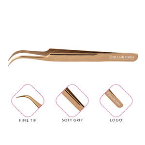 Gold Wide Curved Tip Eyelash Extension Tweezer Private Label, Best Tweezers for Eyelash Extensions Private Label - Product Image 1