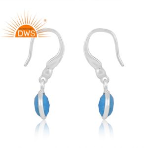 ผู้ผลิตเครื่องประดับต่างหูเงินแท้ประดับพลอยเทอร์ควอยซ์ธรรมชาติ งานฝีมืออินเดีย - Product Image 4