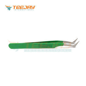 Pincettes professionnelles pour extensions de cils, 12cm, 1 pièce, pince à épiler, qualité professionnelle, avec revêtement de poudre verte, en acier allemand - Product Image 4