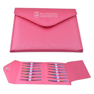 Custom Logo Lash Applicator Manufacturers Diamond Grip Stainless Steel Fiber Tip Eyelash Extension Tweezers Case 14 Pieces - Product Image 1