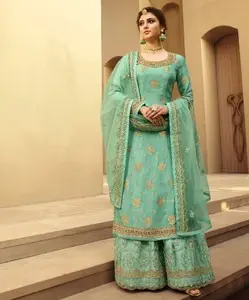 Ağır nakış İpek Salwar Kameez Dupatta ile hint ve Pakistan tarzı takım elbise bayanlar parti giyim için düşük fiyat ile