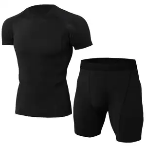 Комплект мужской спортивной компрессионной рубашки и шорты, Быстросохнущий облегающий костюм для йоги, рубашка и шорты